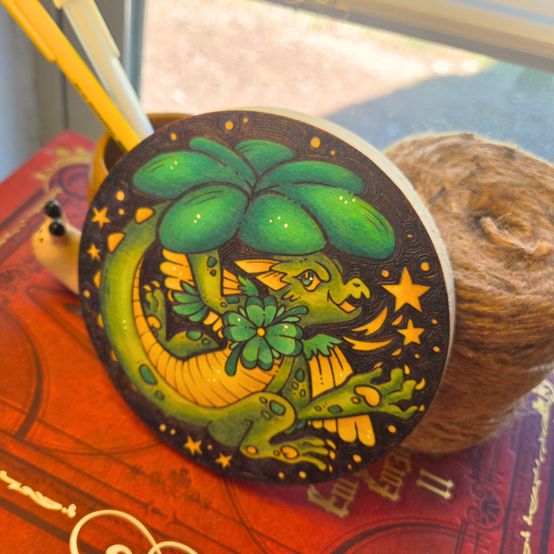 ✨ 1 OF 1 ✨ Clover Dragon - Original Pyrography Artwork