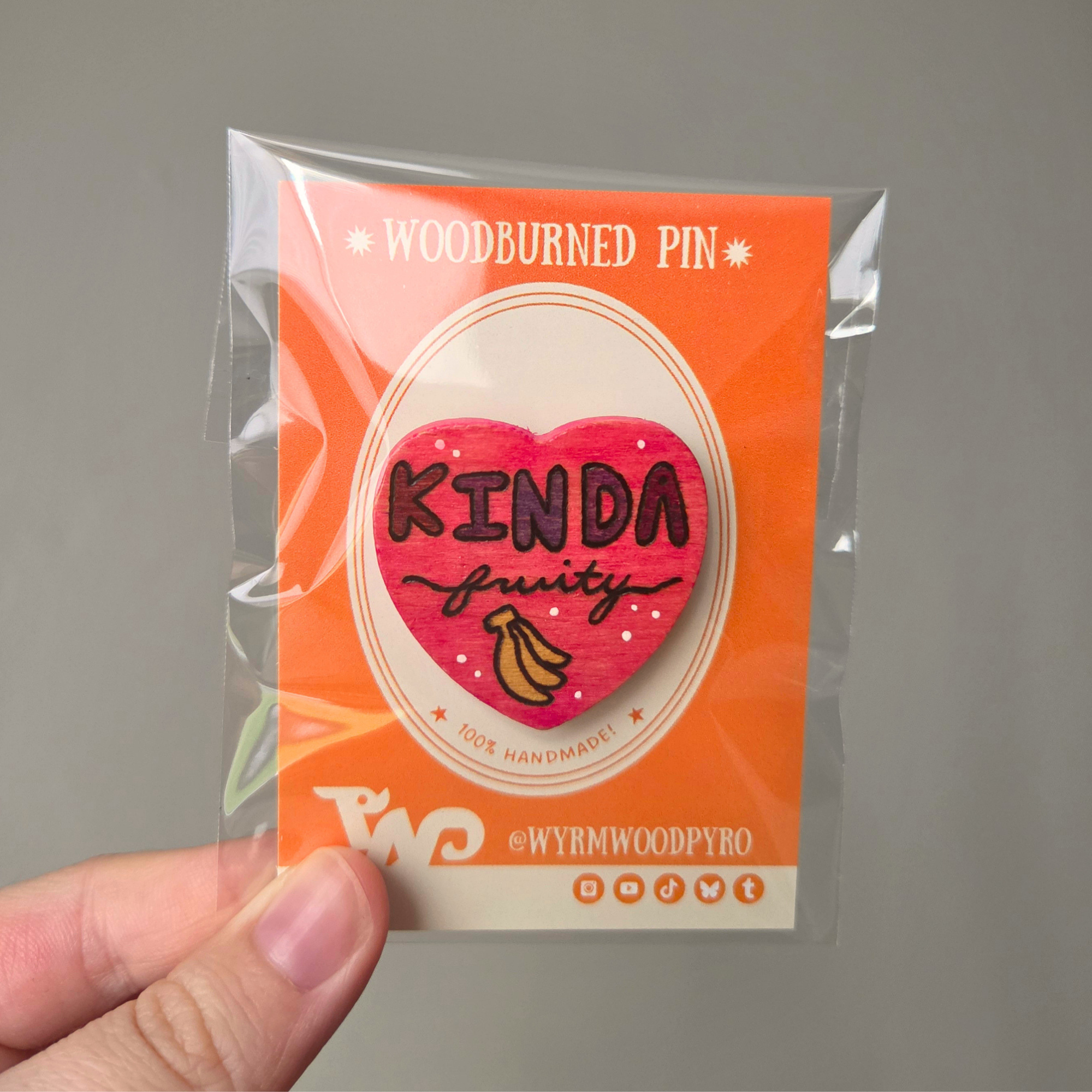 ✨ 1 OF 1 ✨ "Kinda Fruity" Sweetheart Pin - Original Pyrography Artwork