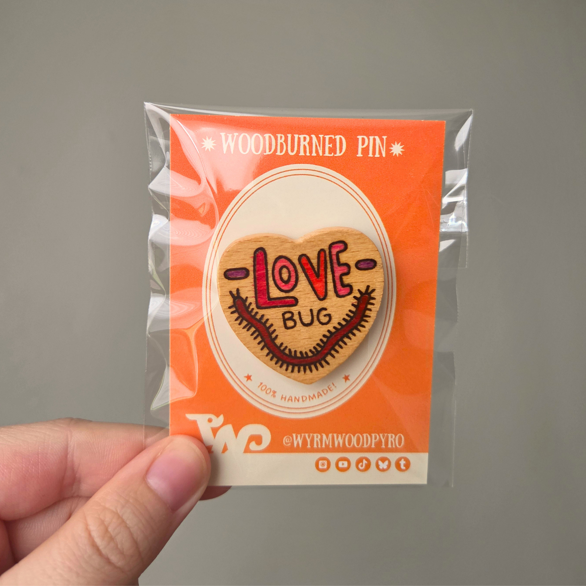 ✨ 1 OF 1 ✨ "Love Bug" Sweetheart Pin - Original Pyrography Artwork