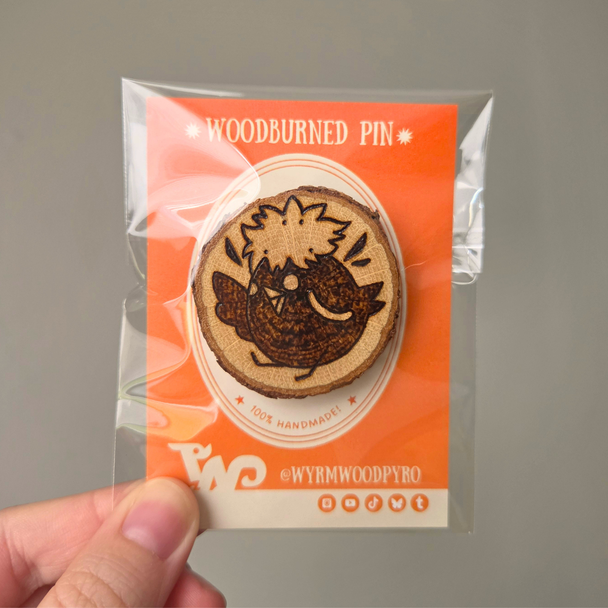 ✨ 1 OF 1 ✨ Haikyuu Hinata Bird Pin - Original Pyrography Artwork