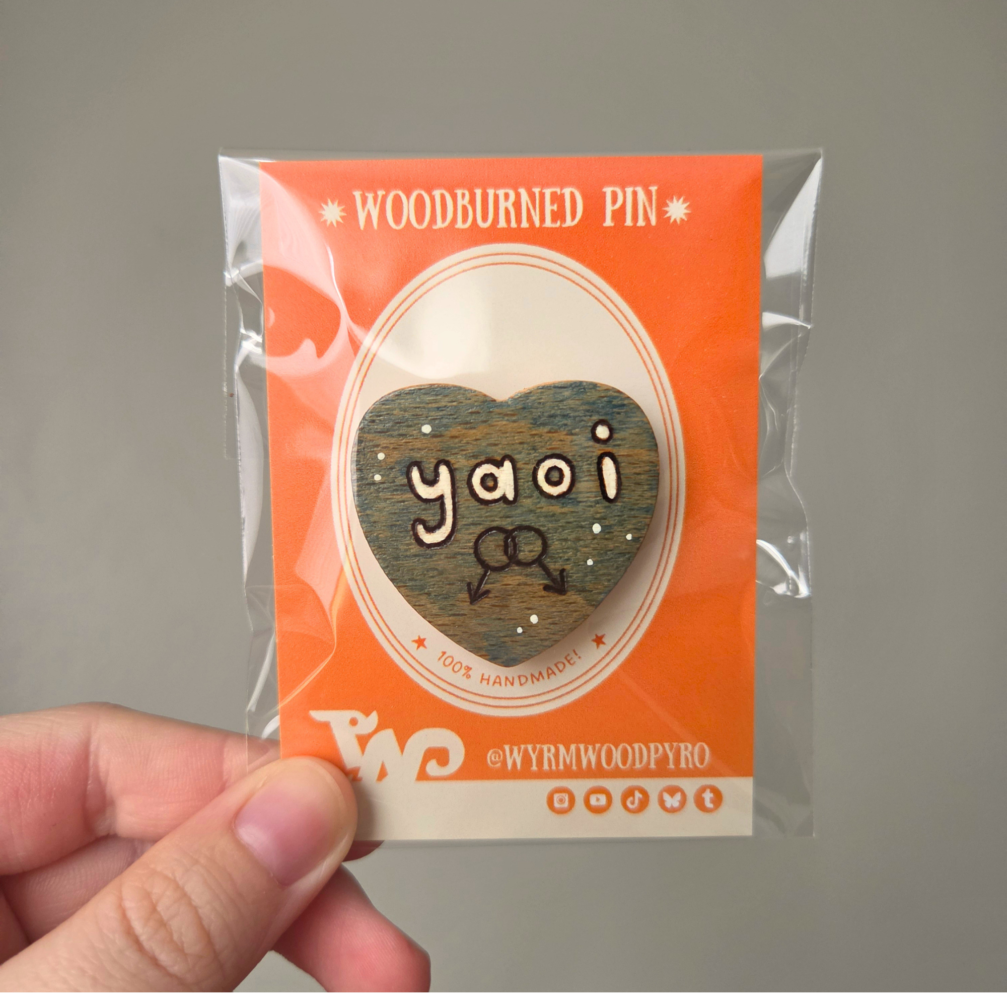 ✨ 1 OF 1 ✨ "Yaoi" Sweetheart Pin - Original Pyrography Artwork