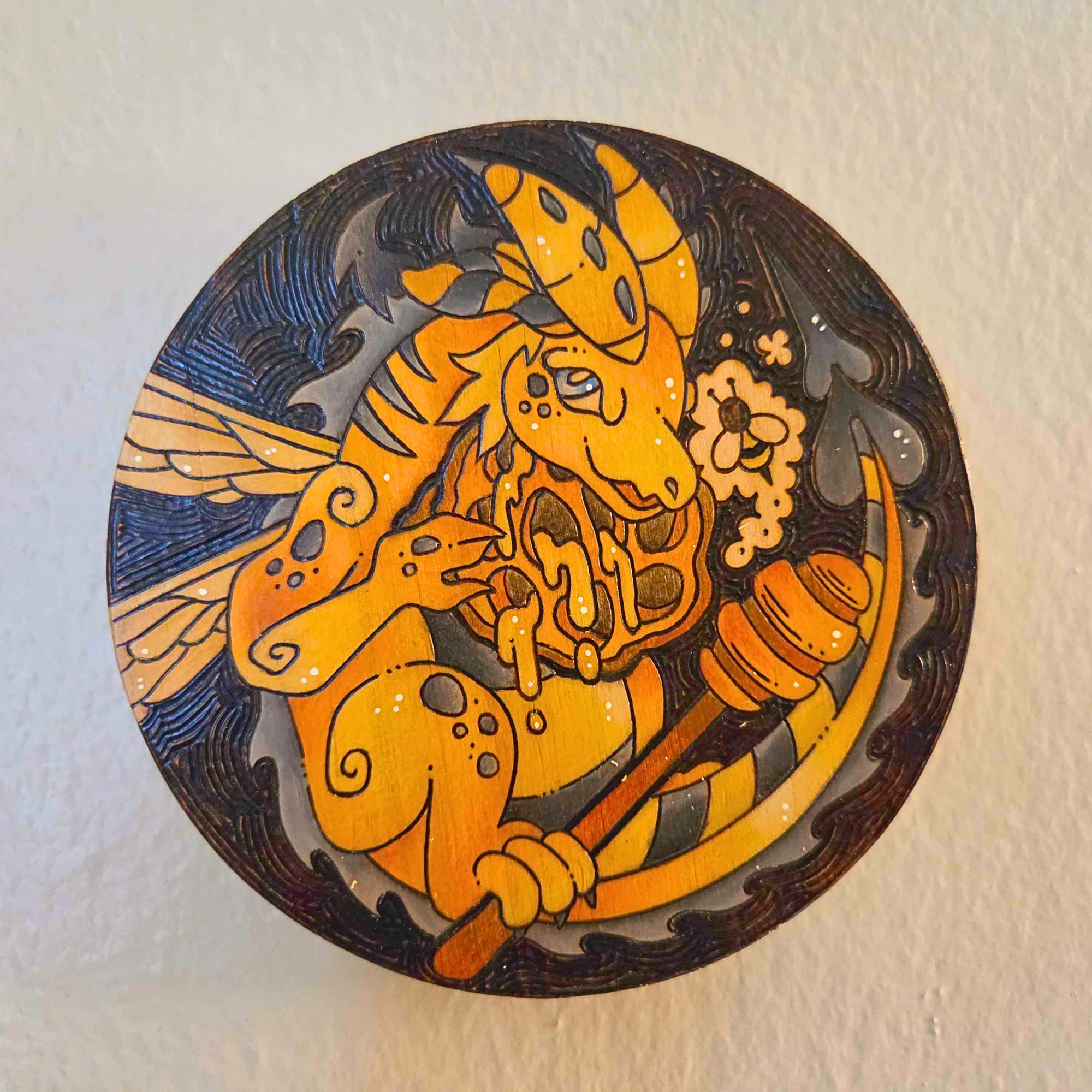 ✨ 1 OF 1 ✨ Bee Dragon - Original Pyrography Artwork