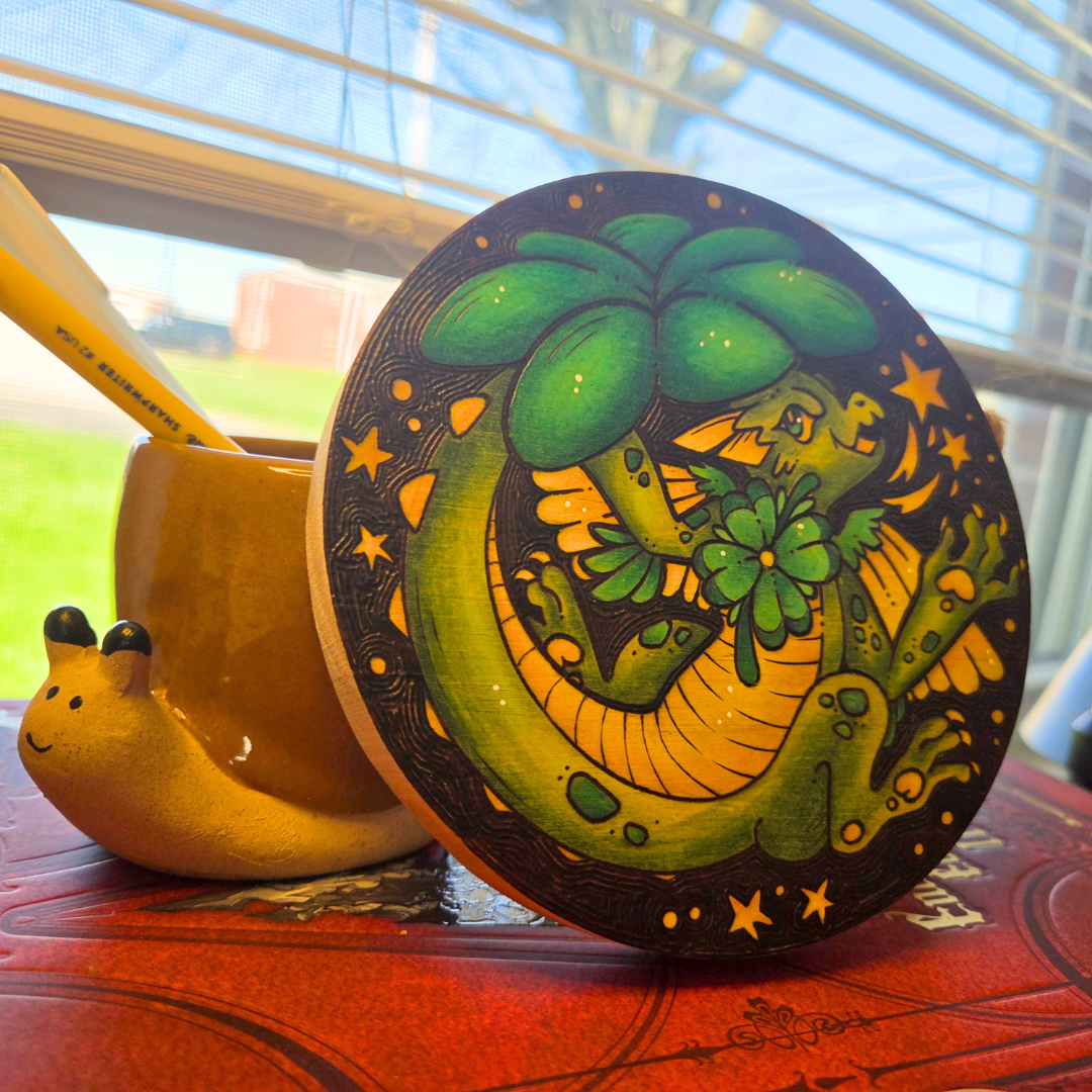 ✨ 1 OF 1 ✨ Clover Dragon - Original Pyrography Artwork
