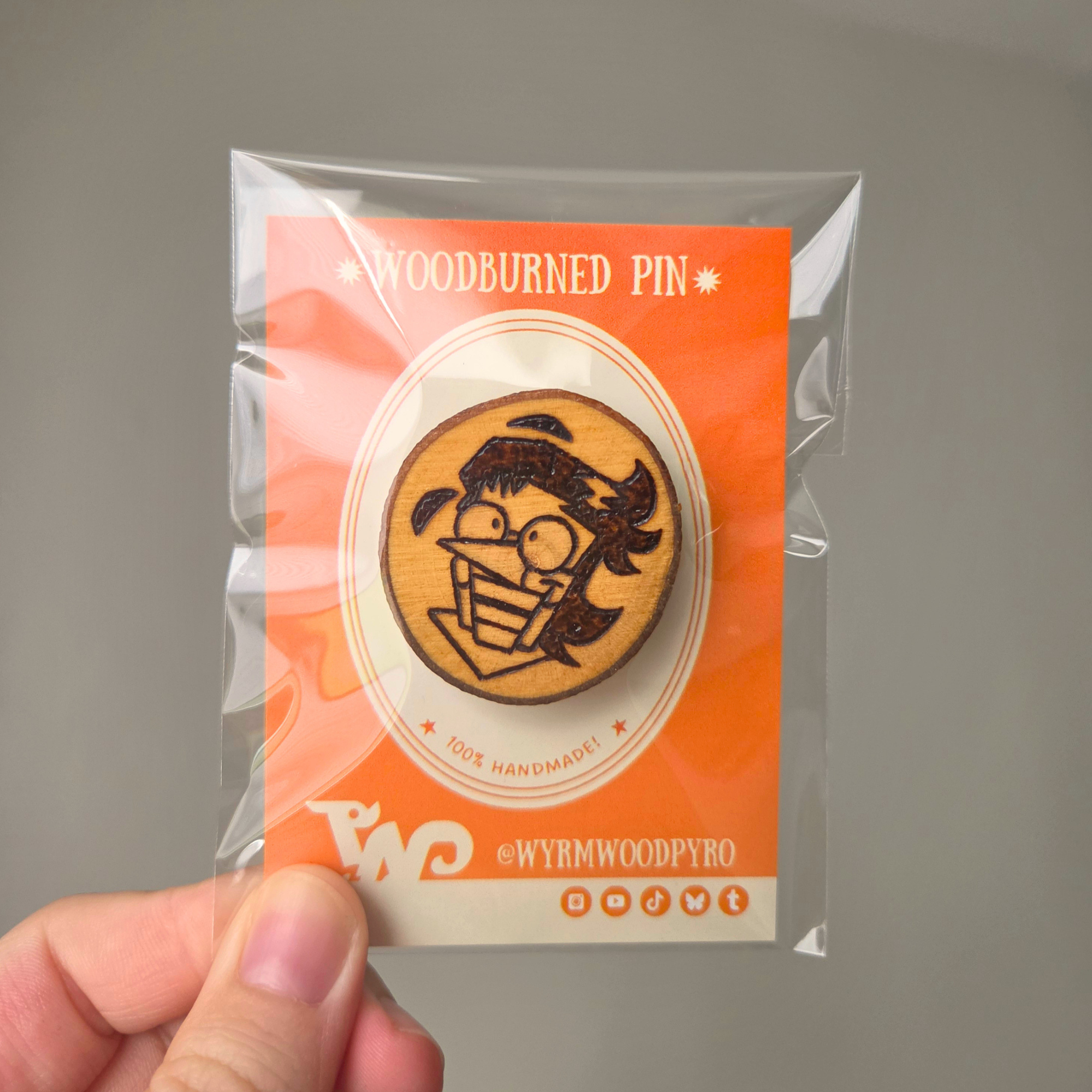 ✨ 1 OF 1 ✨ Spamton (Undertale / Deltarune) Pin - Original Pyrography Artwork