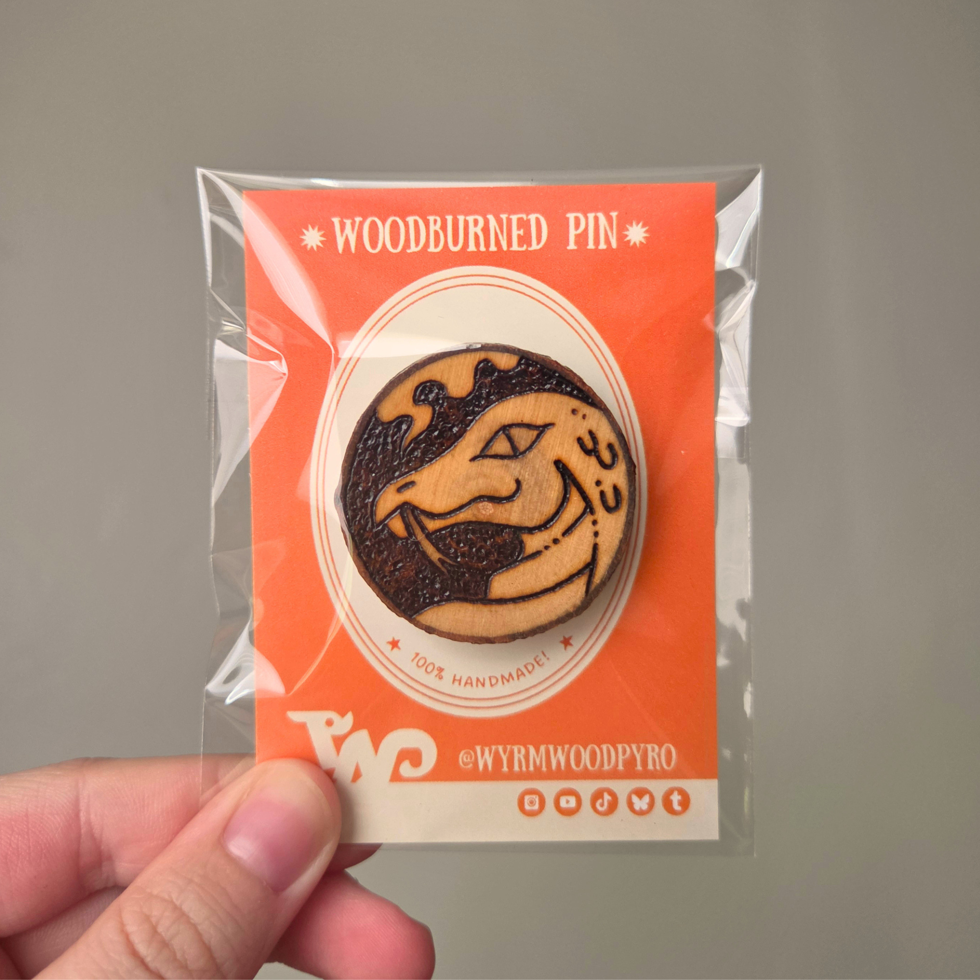 ✨ 1 OF 1 ✨ Snake Dragon Pin - Original Pyrography Artwork