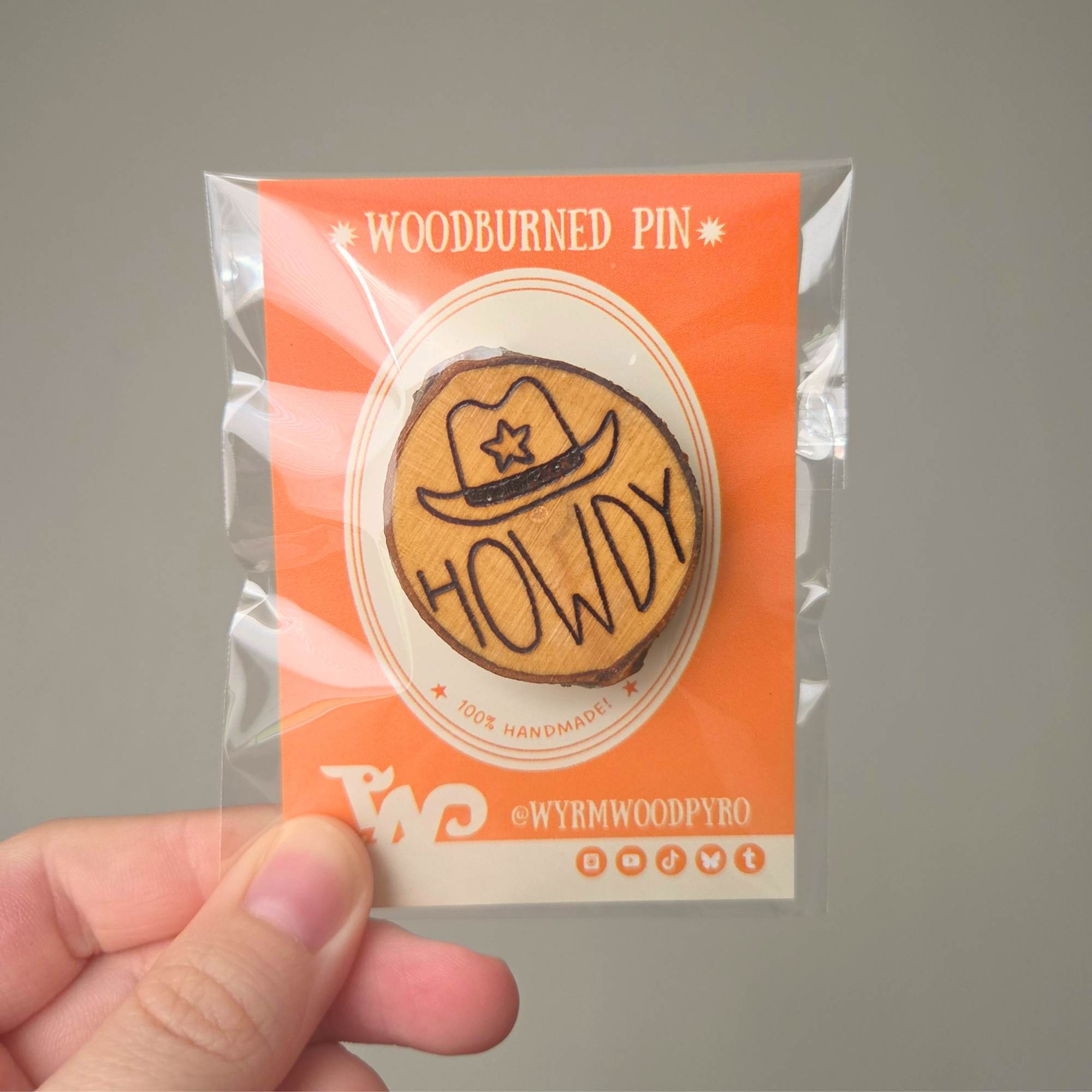 ✨ 1 OF 1 ✨ Howdy Cowboy Hat Pin - Original Pyrography Artwork
