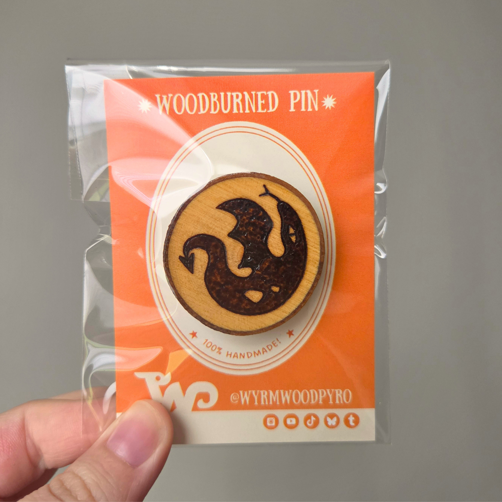 ✨ 1 OF 1 ✨ Dark Wyrm Dragon Pin - Original Pyrography Artwork