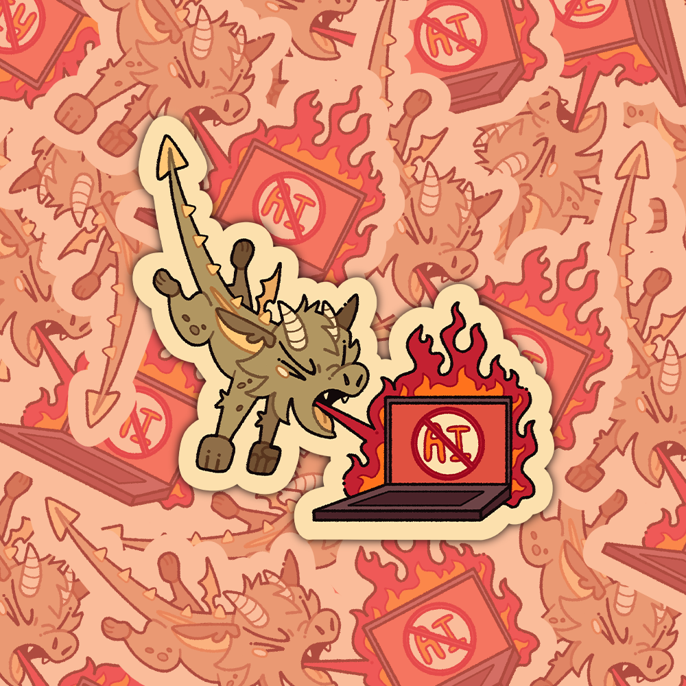Anti-AI Dragon - Die-Cut Gloss Vinyl Sticker