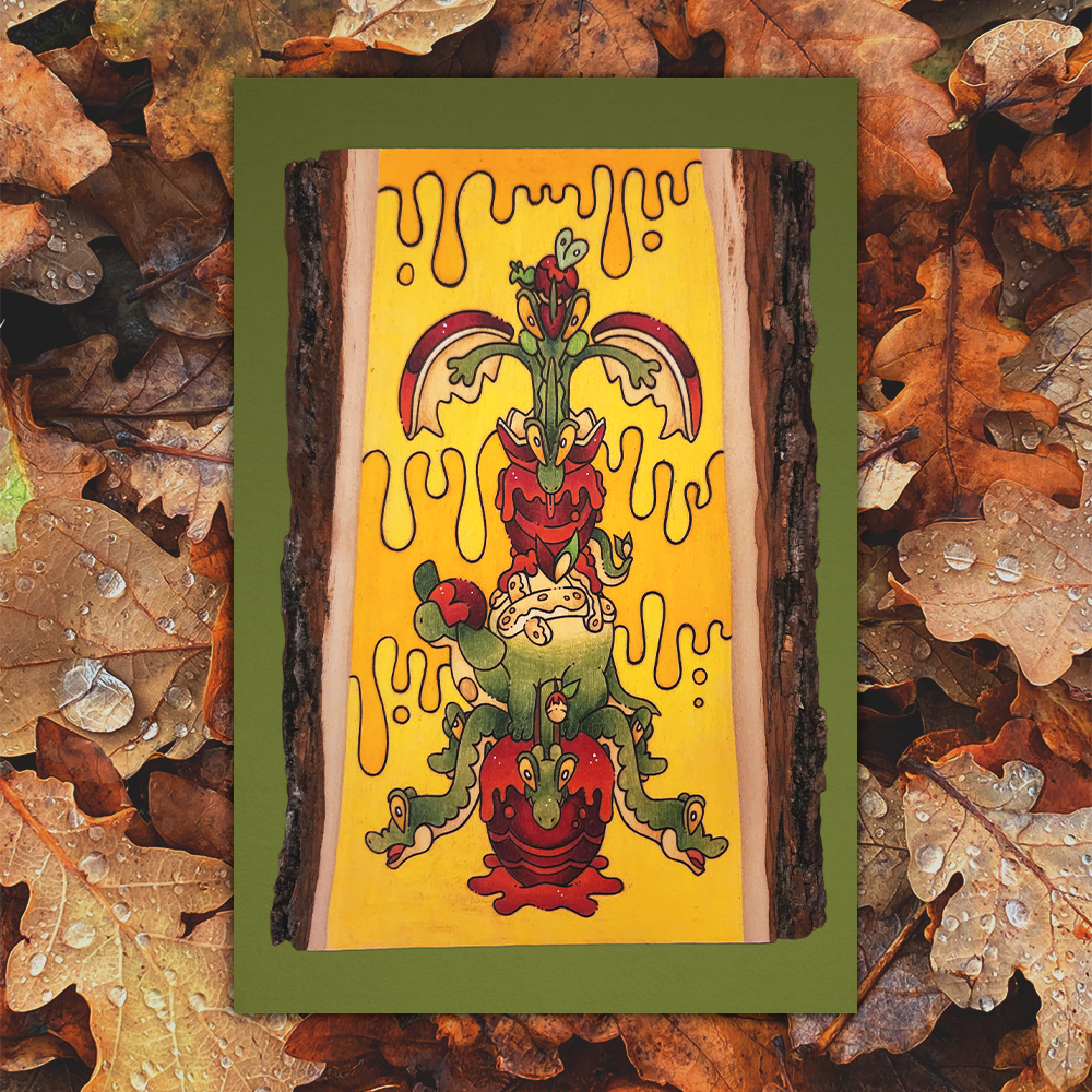 Apple Dragons - Pyrography Art Print