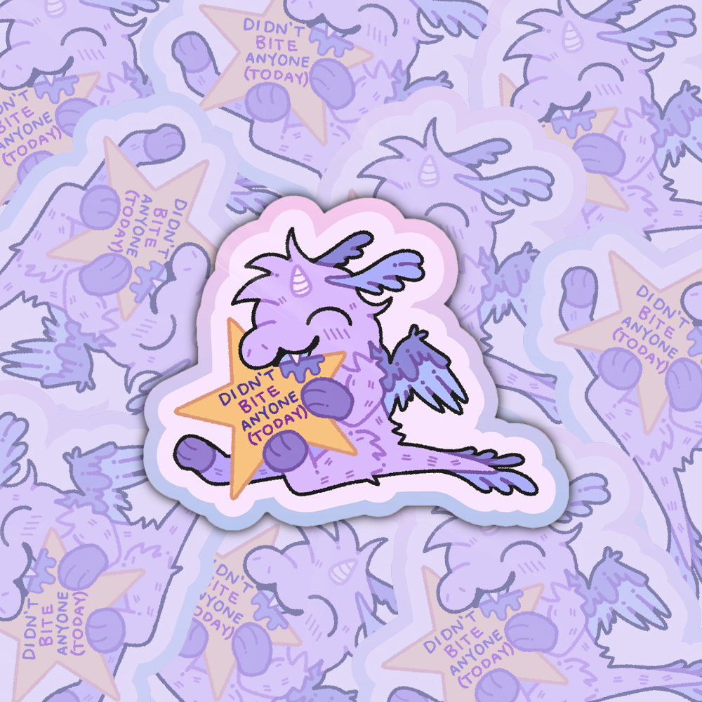 "Didn't Bite Anyone Today" Dragon - Die-Cut Matte Vinyl Sticker