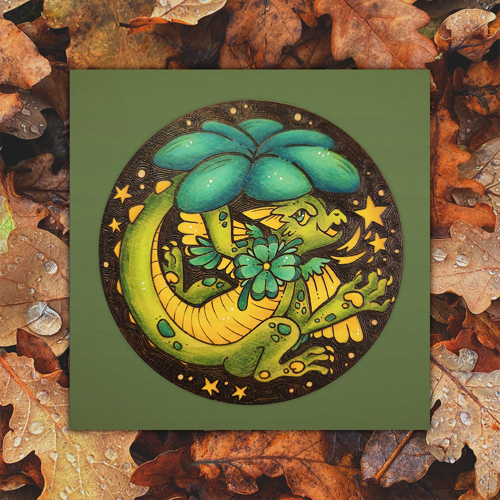 Clover Dragon - Pyrography Art Print