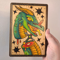✨ 1 OF 1 ✨ Green Dragon & Red Sword - Original Pyrography Artwork