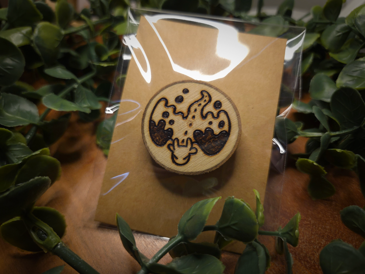 ✨ 1 OF 1 ✨ Happy Bubble Dragon Pin - Original Pyrography Artwork