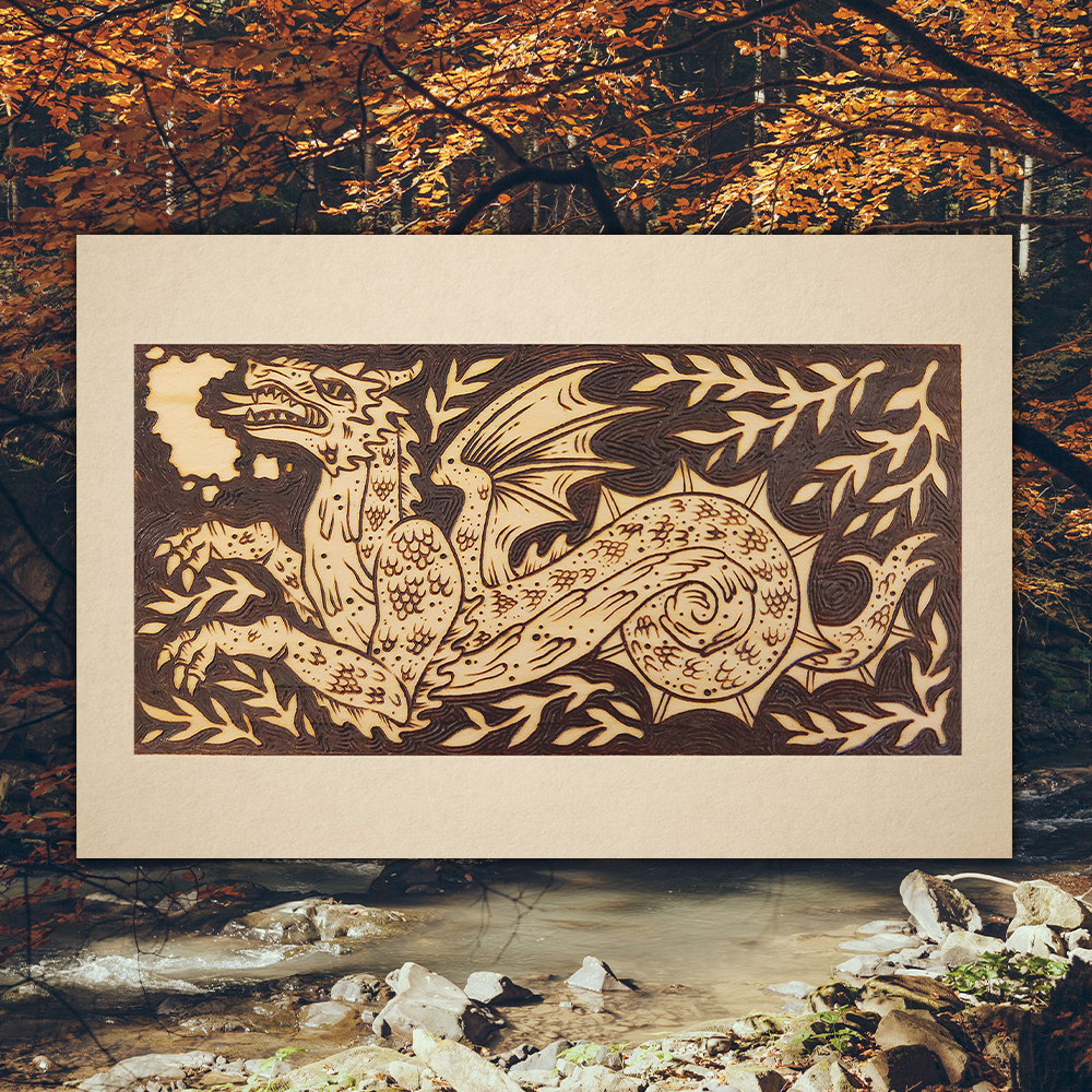Long Medieval Dragon - Pyrography Art Print