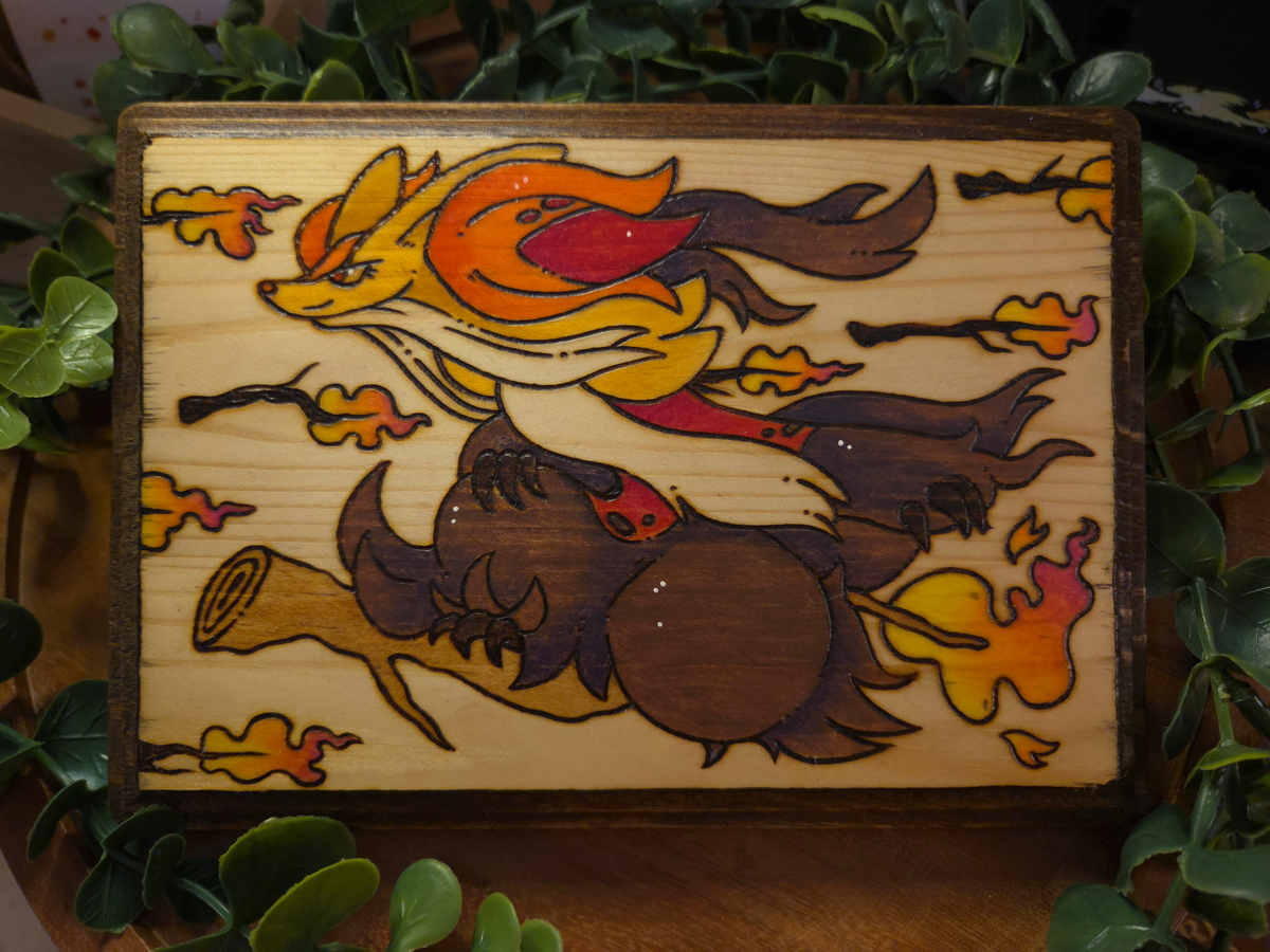 ✨ 1 OF 1 ✨ Pokemon - Mega Delphox - Original Pyrography Artwork