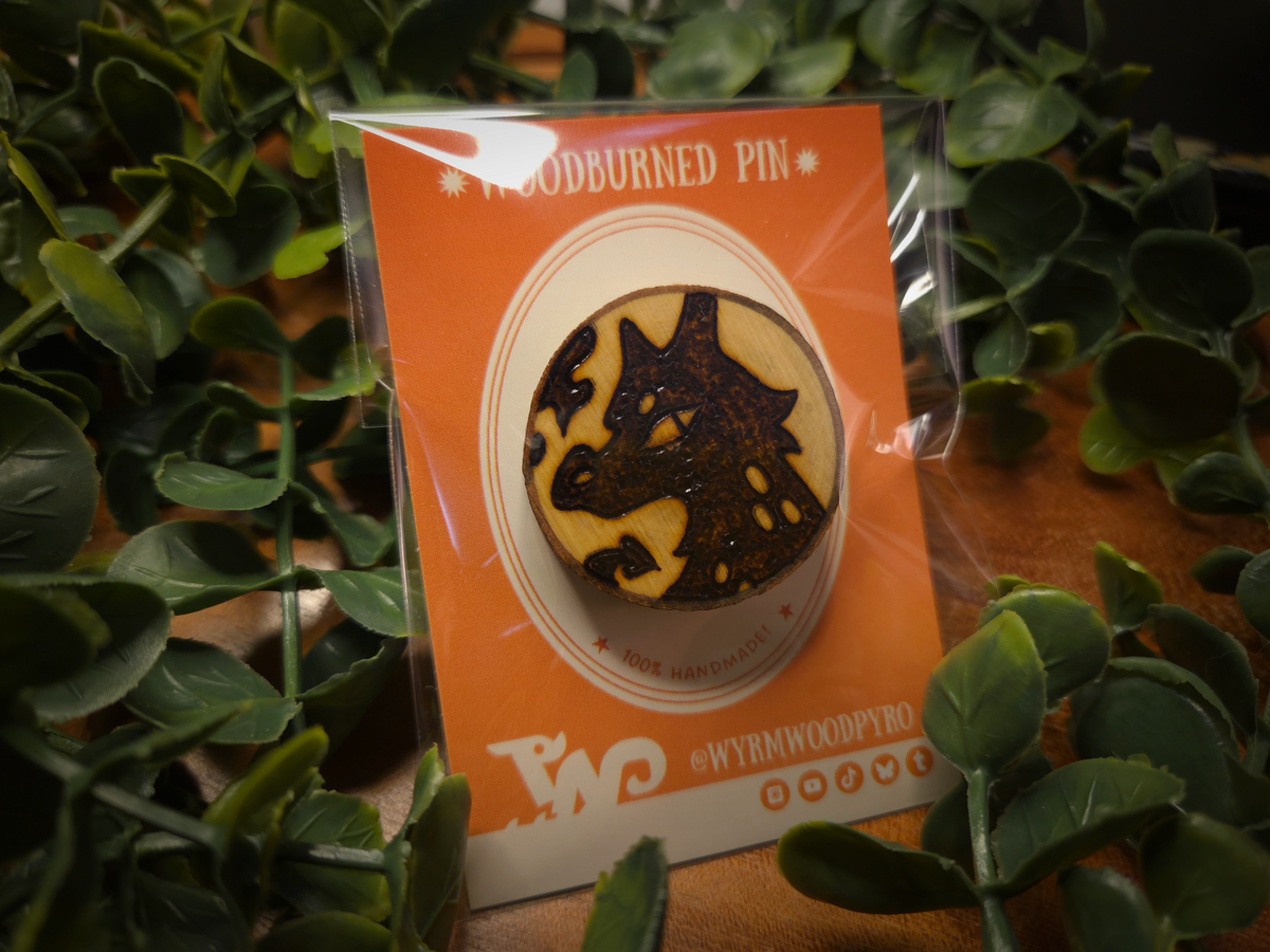 ✨ 1 OF 1 ✨ Mischevious Shadow Dragon Pin - Original Pyrography Artwork