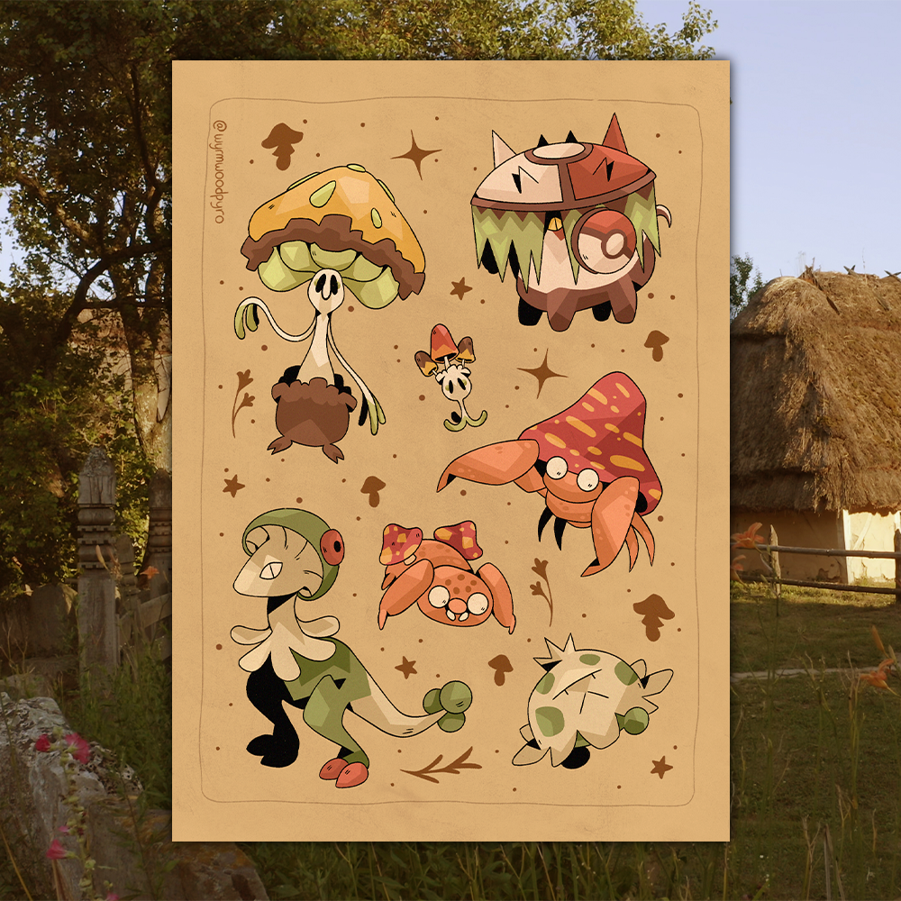 Mushroom Pocket Monsters - Digital Art Print