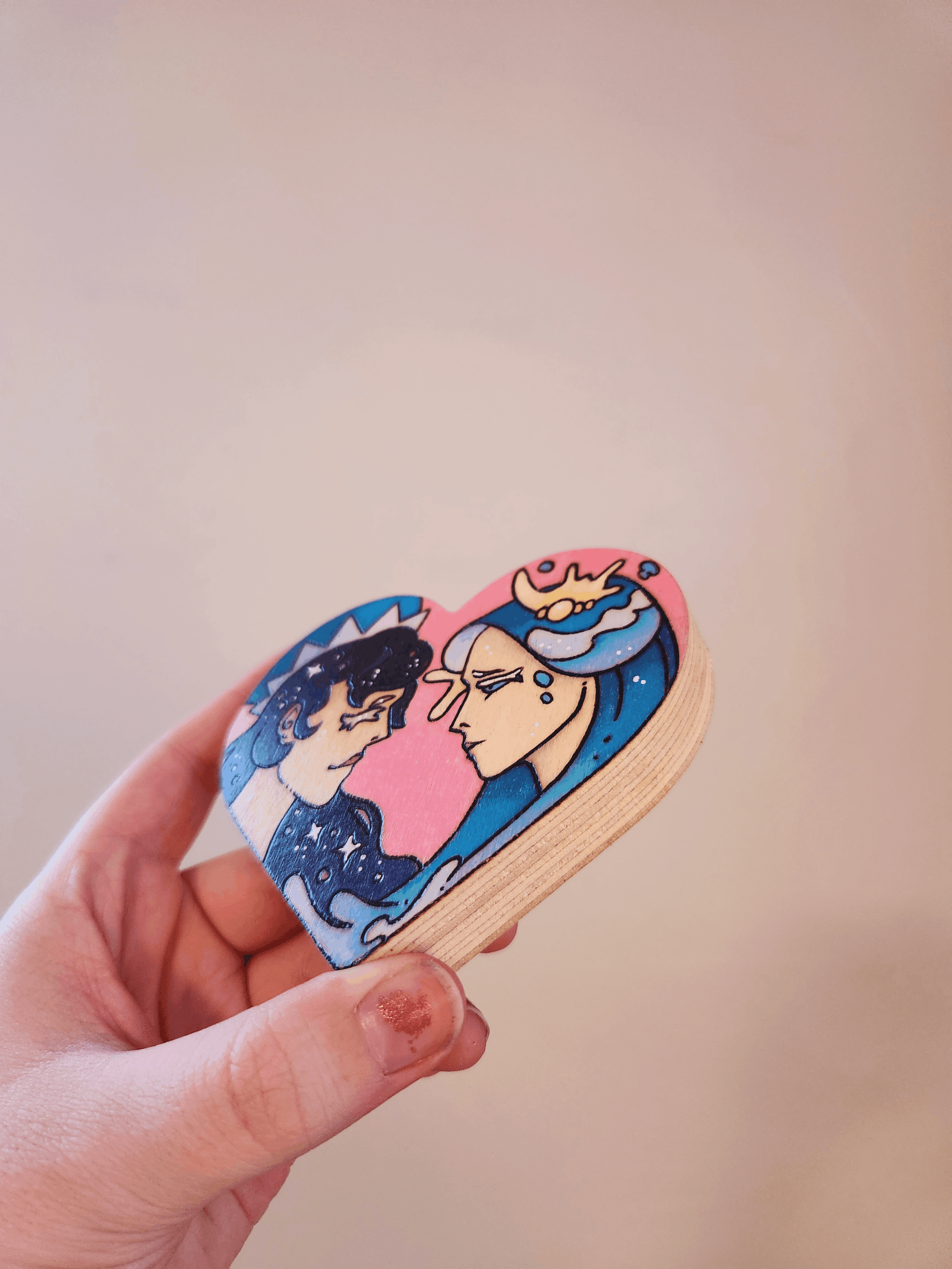 ✨ 1 OF 1 ✨ SeaMoon Heart Magnet - Original Pyrography Artwork
