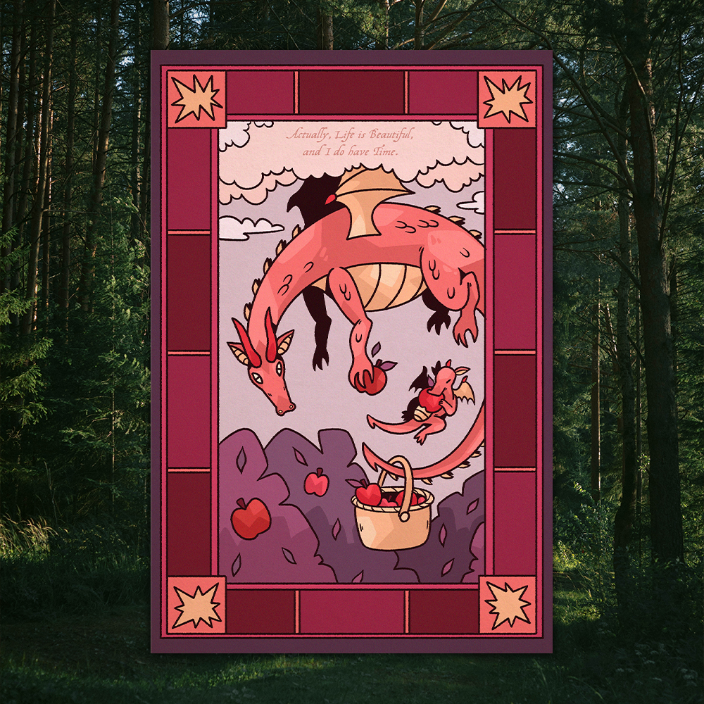 Apple Picking Dragon - Digital Art Print