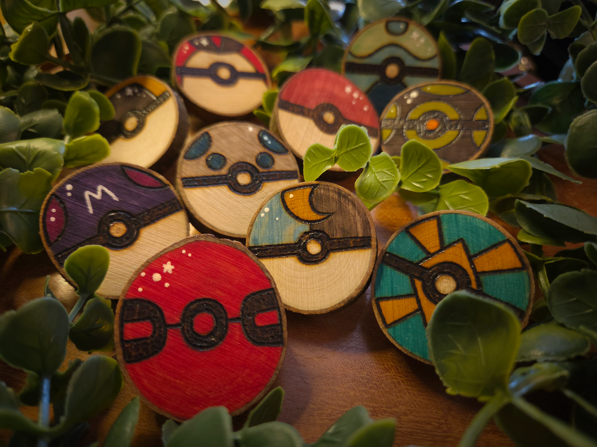Pokeball Pins - Handmade Wooden Pins (Pyrgraphy)