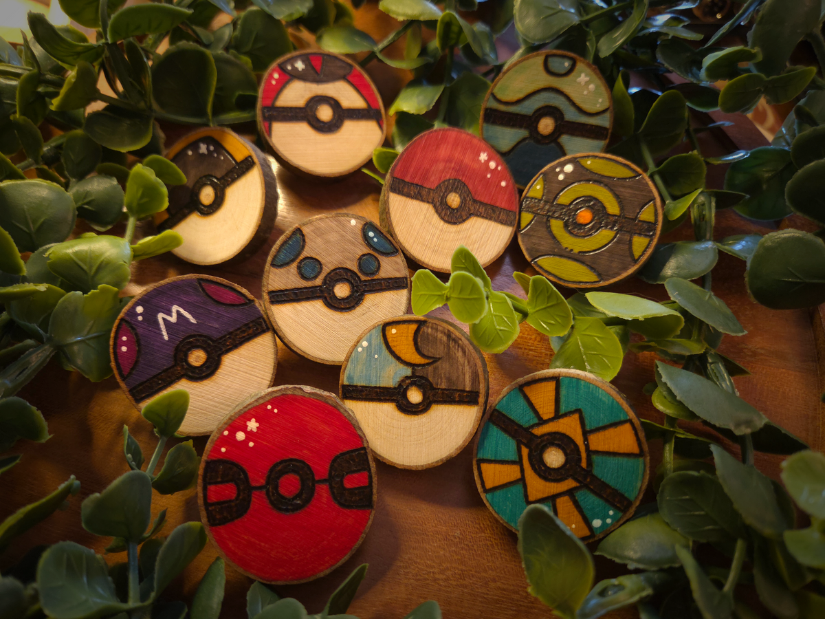 Pokeball Pins - Handmade Wooden Pins (Pyrgraphy)