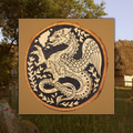 Round Medieval Dragon - Pyrography Art Print