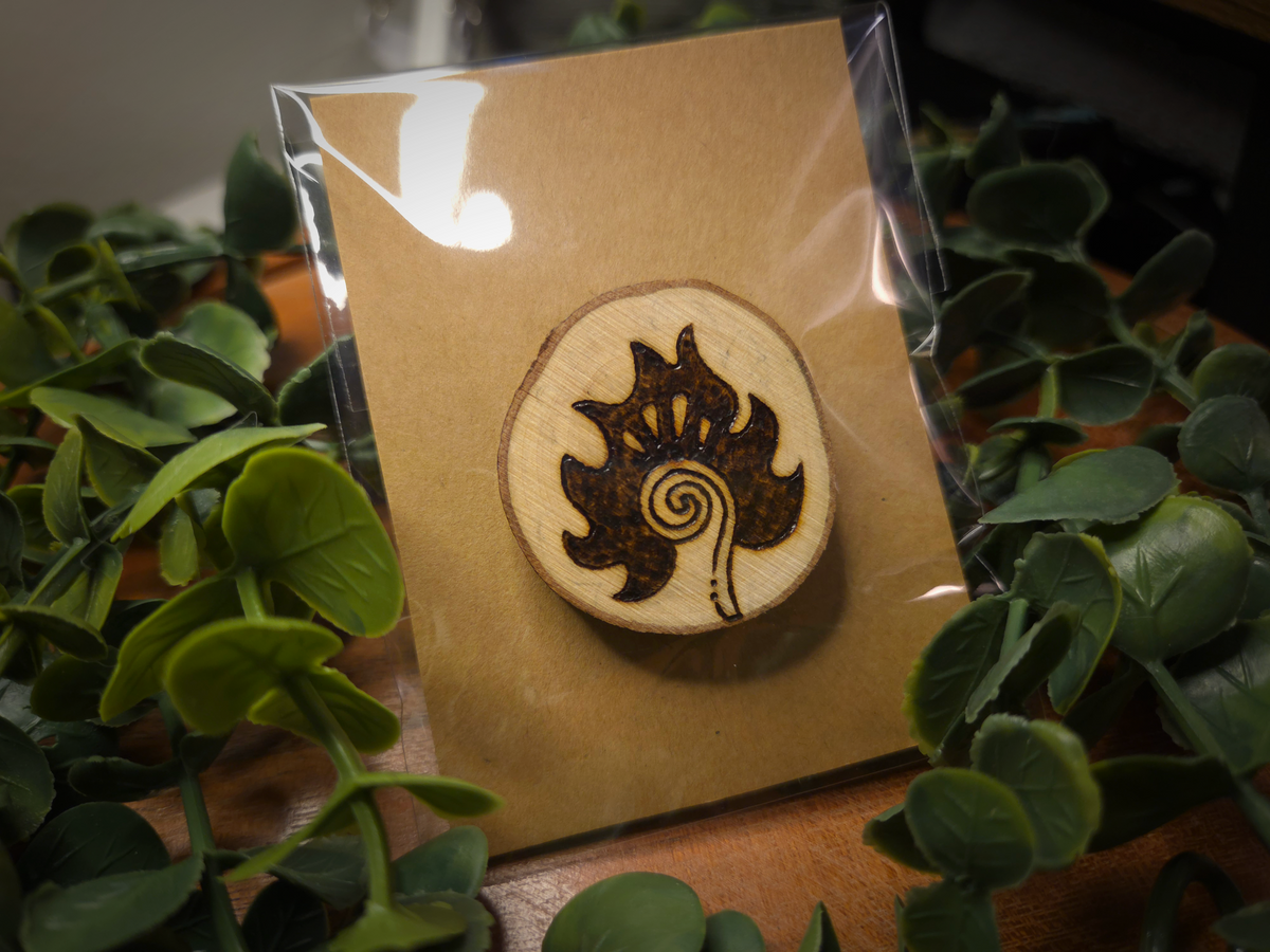 ✨ 1 OF 1 ✨ Sorcerer Warlock D&D Pin - Original Pyrography Artwork