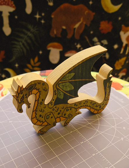 ✨ 1 OF 1 ✨ Green Leaf Dragon - Original Pyrography Artwork