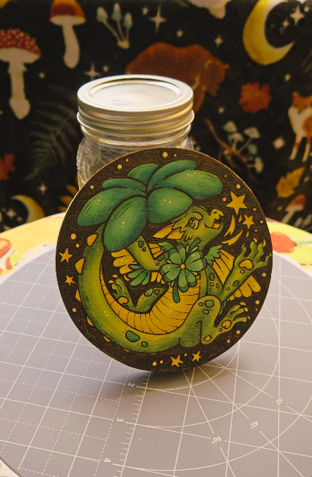 ✨ 1 OF 1 ✨ Clover Dragon - Original Pyrography Artwork